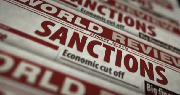 Sanctions Economy Blockade Politics Embargo News Daily Newspaper Report Printing — Stock Video