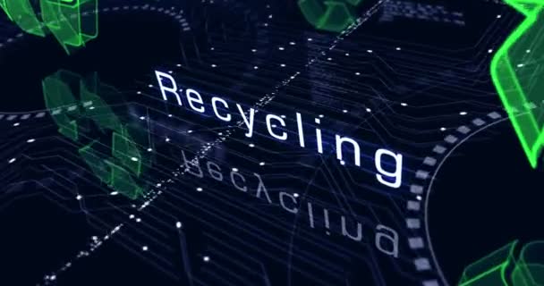 Ícone Reciclagem Ecologia Gerenciamento Dados Resíduos Conceito Cibernético Abstrato Símbolo — Vídeo de Stock