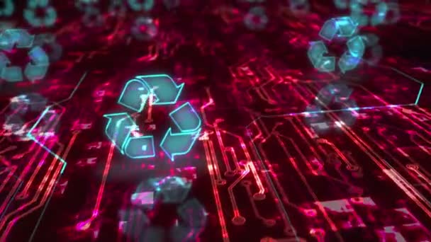 Icono Reciclaje Ecología Gestión Electrónica Datos Residuos Concepto Cibernético Abstracto — Vídeo de stock