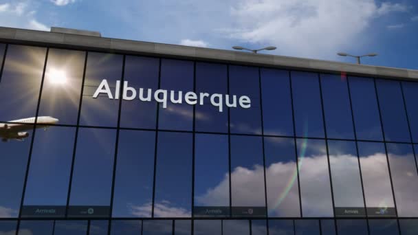 Avión Aterrizando Albuquerque Nuevo México Animación Renderizado Llegada Ciudad Con — Vídeo de stock