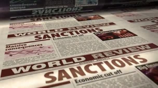 Sanciones Bloqueo Económico Política Embargo Noticias Prensa Diaria Informe Rollo — Vídeos de Stock