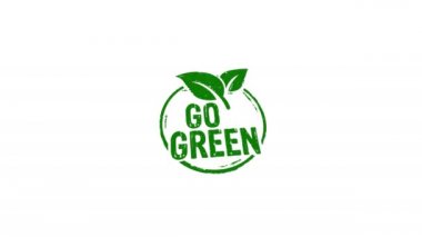 Yeşil ve çevre dostu sembol damgası ve el damgası darbesi izole edilmiş animasyon. Karbondioksit nötr, ekoloji, çevre, doğa ve iklim 3D üretilmiş konsept. Alfa mat kanalı.