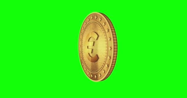 緑の画面のループ可能な背景にEuでユーロEurの通貨は金のコインを分離しました 黄金の金属ループ抽象的な概念を回転させます 3Dループシームレスアニメーション — ストック動画