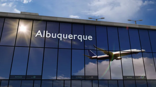 Vliegtuig Landing Albuquerque Usa New Mexico Weergave Illustratie Aankomst Stad — Stockfoto