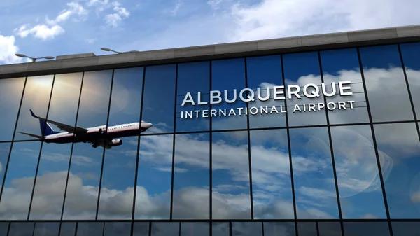 Vliegtuig Landing Albuquerque Usa New Mexico Weergave Illustratie Aankomst Stad — Stockfoto