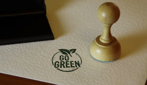 Іди Зелений Екологічно Чистий Символ Марки Штампування Руки Co2 Нейтральна — стокове фото