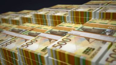 Norveç Crown banknotları büyümeye devam ediyor. Tamam para yığını. Norveç 'te nakit paketi, bankacılık, seyahat, iş, ekonomi ve finans kavramı. Döngüsüz 3D canlandırma.