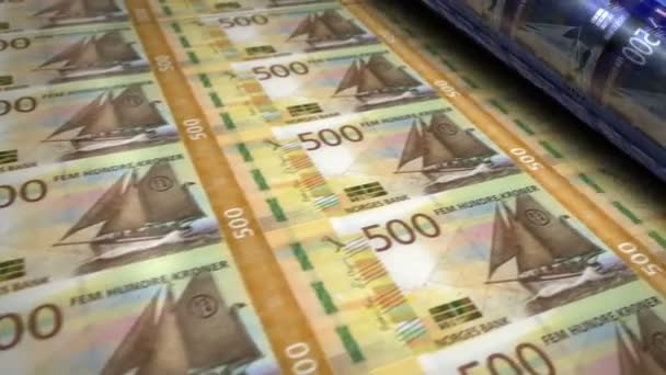 ノルウェークローネ紙幣印刷ロールマシンループ Oke銀行券3Dプリントシームレスにループ ノルウェーにおける銀行 危機の抽象概念 — ストック動画
