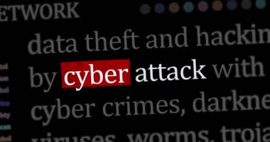 Siber saldırı, hackleme ve güvenlik ihlali ile ilgili uluslararası web medyası başlıkları. Dinamik görüntüler hakkında internet başlığı bilgisinin soyut konsepti animasyon oluşturur.