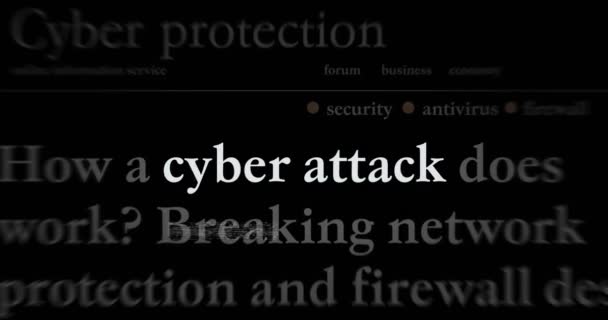 Rubriknyheter Internationella Medier Med Cyberattack Hackning Och Säkerhetsbrott Abstrakt Koncept — Stockvideo