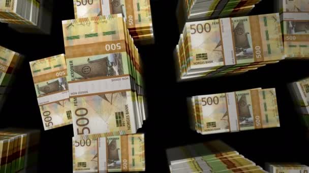 Norveç Kronu Para Paketi Döngüsü Nok Banknotları Üzerinden Uçuş Üst — Stok video