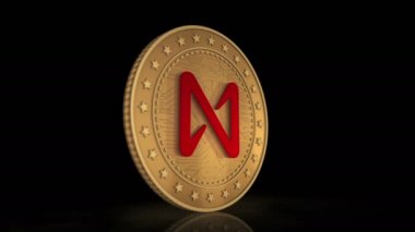 Arka planda kripto döviz 3D altın para var. Alış-veriş ve engelleme teknolojisinin animasyonunun altın metal kavramını döndür.