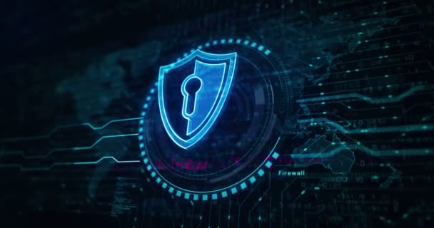 Cyber Sicurezza Protezione Della Rete Dati Digitali Con Simbolo Scudo — Video Stock