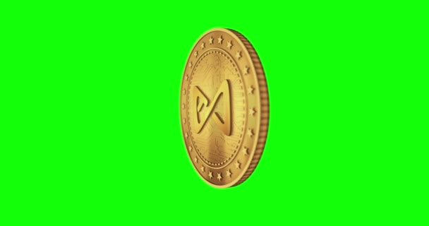 Axie Axs Бесконечность Игра Криптовалюта Изолированные Золотые Монеты Зеленом Экране — стоковое видео