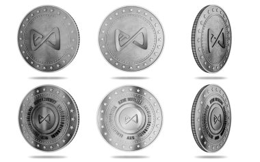 Axie AXS sonsuzluk, oyun kripto para sembolü yeşil ekran arka planında izole edilmiş altın para. Soyut konsept 3d illüstrasyon.