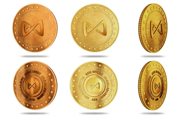 Axie Axs Infinity Game Cryptocurrency Symbol Isolated Gold Coin Green — Stock Photo, Image