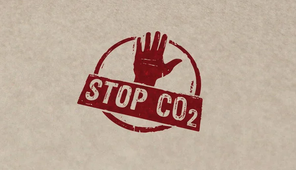 停止使用少量彩色版本的二氧化碳和碳中和邮票图标 零排放和气候概念3D演示 — 图库照片