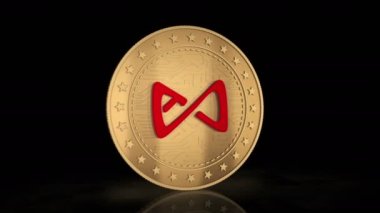 Axie AXS sonsuzluk, arka planda oyun şifreleme 3D altın sikke. Alış-veriş ve engelleme teknolojisinin animasyonunun altın metal kavramını döndür.