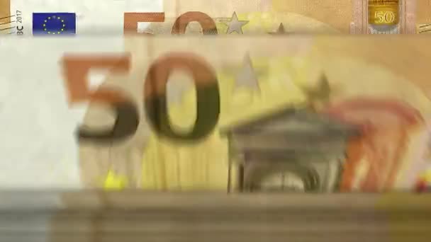 銀行券付きのEuユーロ50のお金計算機 速いEur通貨は回転を下に注意してください 欧州連合 のビジネスと経済 コンセプトループ可能でシームレスな背景 — ストック動画