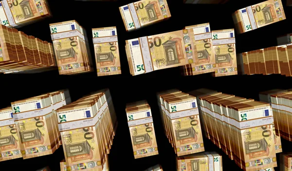 ユーロマネーパック3Dイラスト 50ユーロ紙幣バンドルスタック インフレ 経済危機 ビジネスの成功 負債の概念 欧州連合のユーロ圏 — ストック写真
