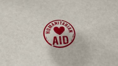 İnsani yardım damgası döngüye alınabilir ve kusursuz bir animasyon. El damgası darbesi. Mültecilere yardım, 3 boyutlu kriz sırasında gönüllülük ve kurtarma kavramı.