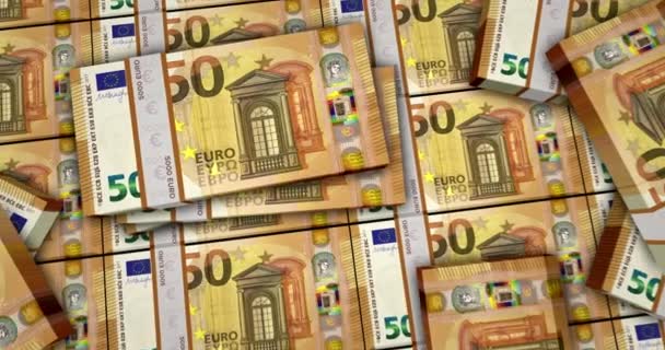 Euro Banknotes Animation Camera View Close Long Distance Eur Money — Stock Video