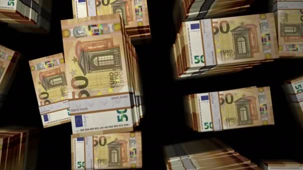 Euro Paquetes Dinero Bucle Vuelo Más Euros Billetes Apila Torres — Vídeo de stock