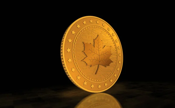 Maple Φύλλο Καναδικό Χρυσό Νόμισμα Πράσινο Φόντο Οθόνη Αφηρημένη Έννοια — Φωτογραφία Αρχείου