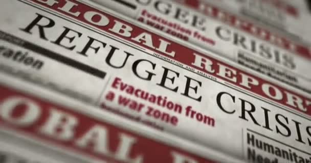 Кризис Беженцев Гуманитарная Помощь Ежедневно Печатают Репортажи Газет Абстрактный Концепт — стоковое видео
