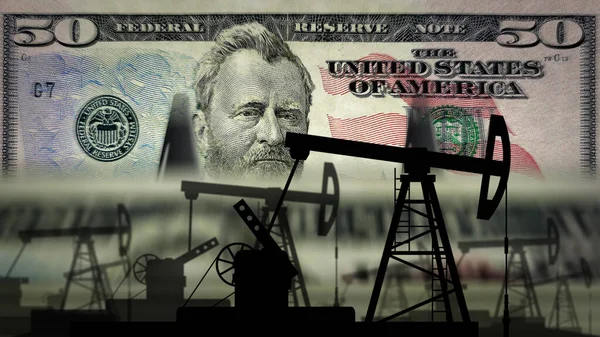Dólar Eua Máquina Contagem Dinheiro Com Bomba Óleo Negócios Petróleo — Fotografia de Stock