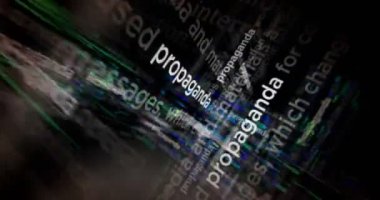 Medyanın manşetlerinde propaganda, yanlış bilgilendirme ve manipülasyon var. Soyut konsept döngü gösterir. Ekranlar arasındaki dinamik uçuş arızasız ve döngülü 3d.