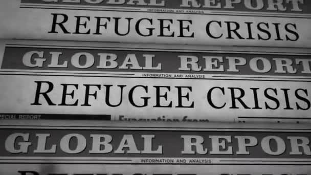 Crisis Los Refugiados Ayuda Humanitaria Vintage Periódico Impresión Concepto Abstracto — Vídeo de stock