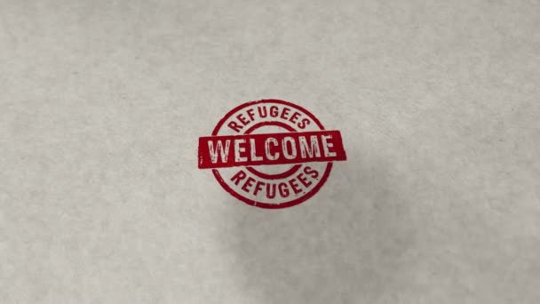 Vluchtelingen Welkom Stempel Loopable Naadloze Animatie Met Hand Slaan Migratie — Stockvideo