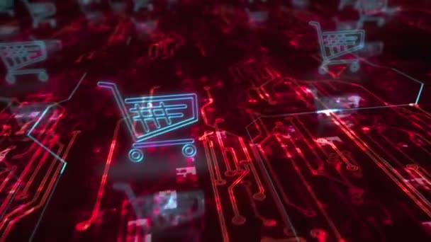 Icône Panier Commerce Ligne Commerce Symbole Entreprise Concept Cyber Abstrait — Video