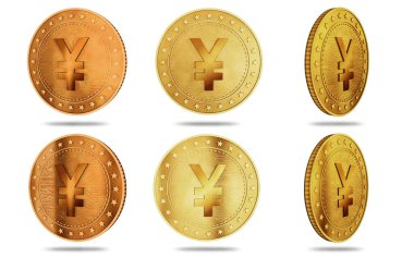 Japon Yen yeşil ekranda altın madeni parayı izole etti. Soyut konsept 3d illüstrasyon.