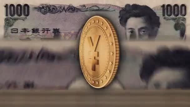 Japanische Yen Goldmünzen Beim Zählen Von Banknoten Loopable Und Nahtlose — Stockvideo