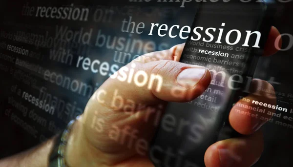 Sociale Media Tentoongesteld Met Recessie Marktcrisis Economie Business Crash Zoeken — Stockfoto