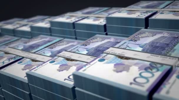 Kazachska Korona Pętle Wzrostu Banknotów Pętli Kzt Stosy Pieniędzy Koncepcja — Wideo stockowe