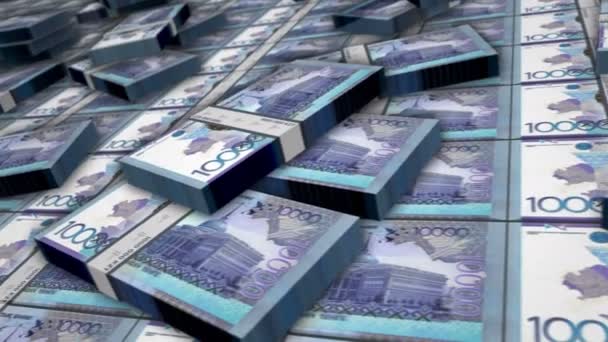 Kazachska Pętla Banknotów Korony Kzt Stosy Pieniędzy Koncepcja Biznesu Gospodarki — Wideo stockowe