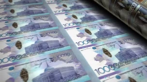 Kazak Tenge Para Basma Makinesi Döngüsü Banknotları Kağıt Kzt Banknot — Stok video
