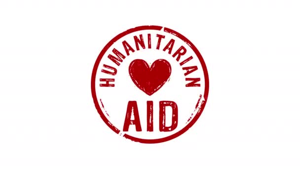 人道主义援助图章和图章影响孤立动画 在危机期间帮助难民 志愿工作和救援 3D渲染了概念 阿尔法 马特信道 — 图库视频影像