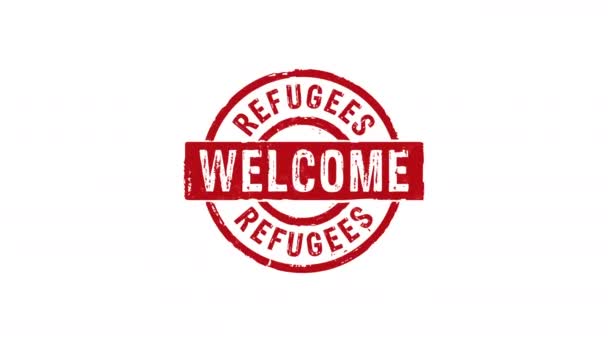 Refugees Welcome Stamp Stamping Impact Isolated Animation Migration Humanitarian Aid — Stock Video