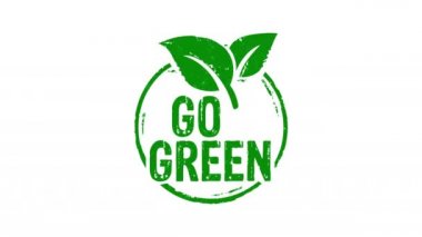 Yeşil ve çevre dostu sembol damgası ve damgalama çarpışması izole edilmiş animasyon. Karbondioksit nötr, ekoloji, çevre, doğa ve iklim 3D üretilmiş konsept. Alfa mat kanalı.