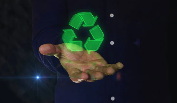 Reycling Icon Waste Data Management Sustainable Industry Symbol Man Hand — стоковое фото