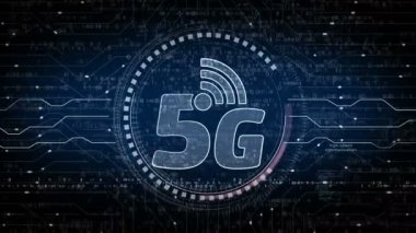 5G yüksek hızlı cep telefonu iletişimi ve iot ağ sembolü soyut dijital kavram. Ağ, siber teknoloji ve bilgisayar arkaplanı kusursuz ve döngülü animasyon.