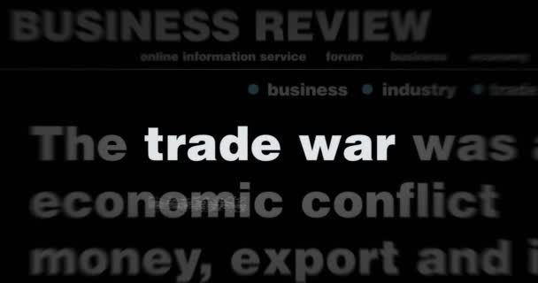 国际媒体关于贸易战进出口税的头条新闻 摘要网络新闻标题的摘要概念在屏幕上循环播放 无缝隙和环路动画 — 图库视频影像