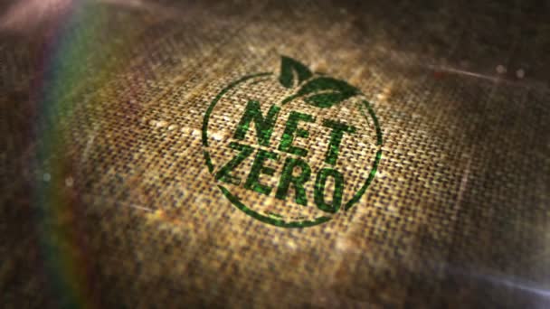 Net Zero Eco Símbolo Amigável Selo Sinal Saco Linho Natural — Vídeo de Stock