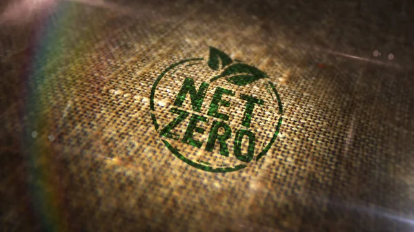 Ekologiczny Znaczek Symboliczny Netto Zero Wydrukowany Worku Płóciennym Koncepcja Neutralności — Zdjęcie stockowe