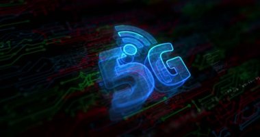 5G yüksek hızlı cep telefonu iletişimi ve iot ağı renkli sembol kavramı. Ağ, siber teknoloji ve bilgisayar arkaplanı soyut 3d canlandırması.