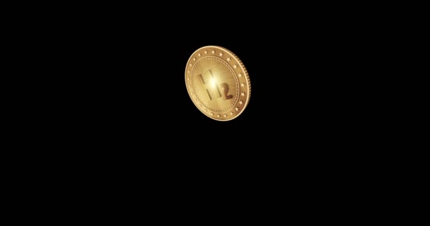 可再生能源和零排放燃料旋转3D硬币抛掷 金色的符号飘浮在空中 抛掷抽象概念慢动作 阿尔法频道和孤立的动画 — 图库视频影像